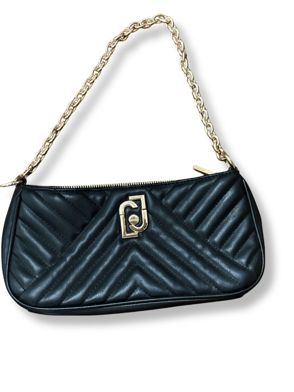 Liu Jo ECS XS Black Quilted Crossbody Shoulder Bag Gold Chain